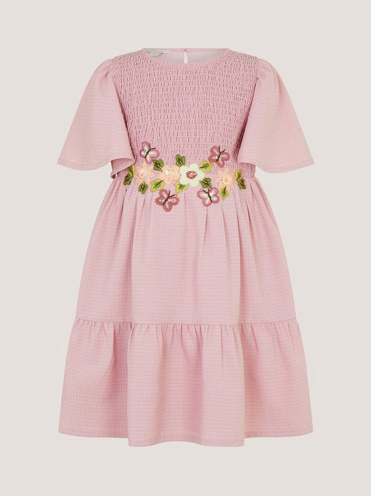 Dsiney Kidz - Monsoon Pink Floral Embroidered Smocked Dress image 2