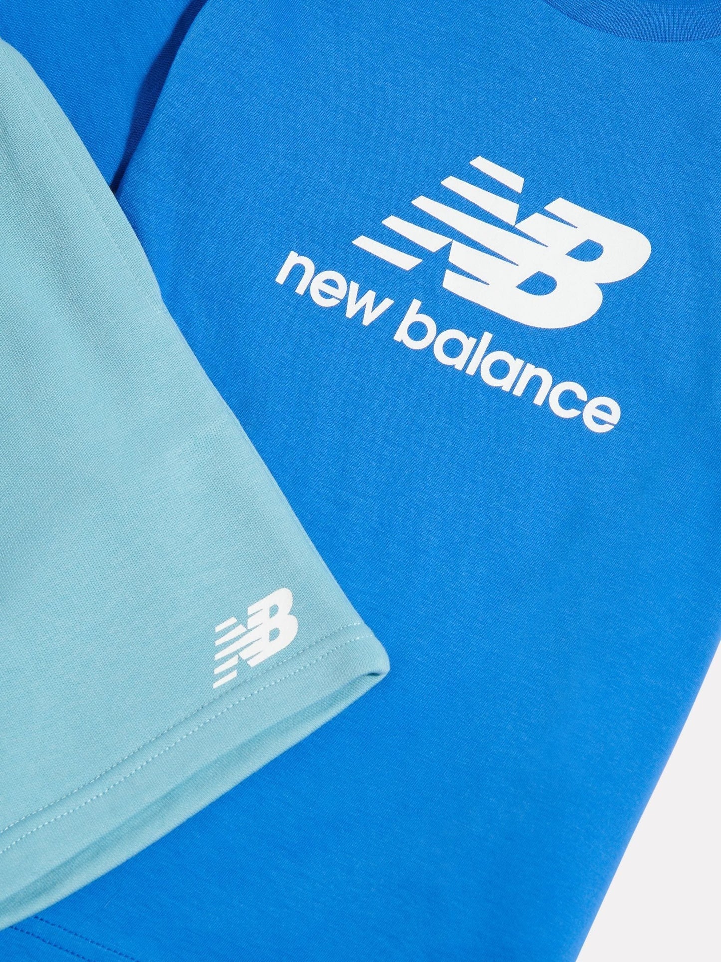 New Balance Blue Stacked Logo T-Shirt & FT Shorts Set image 3