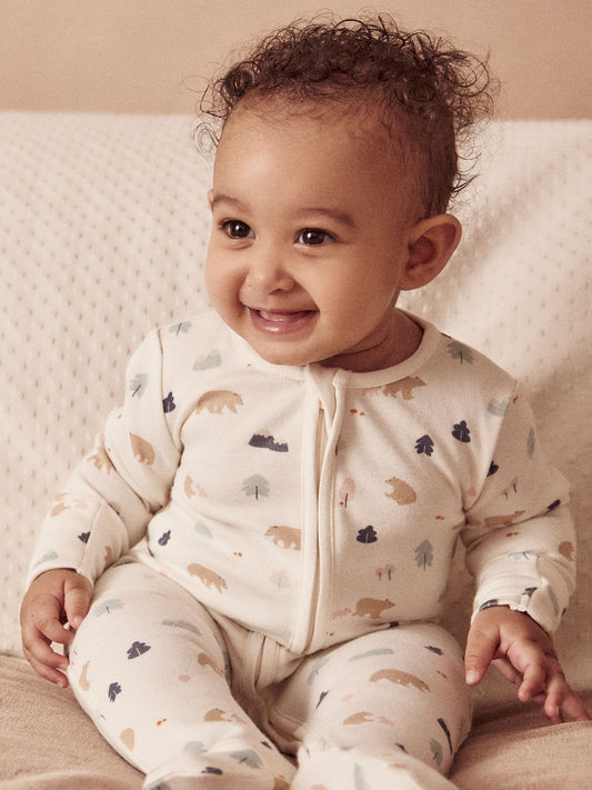 MORI Cream Bear Print Supersoft 2 Way Zip Up Sleepsuit image 2