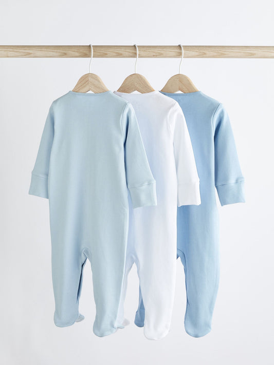 Blue/White 3 Pack Baby Sleepsuits (0-2yrs)