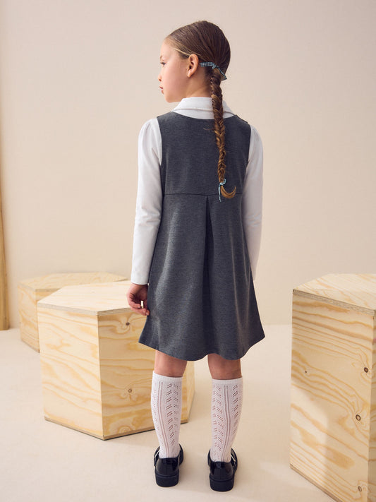 Dsiney Kidz - Grey Jersey Stretch Bow School Pinafore (3-14yrs) image 2