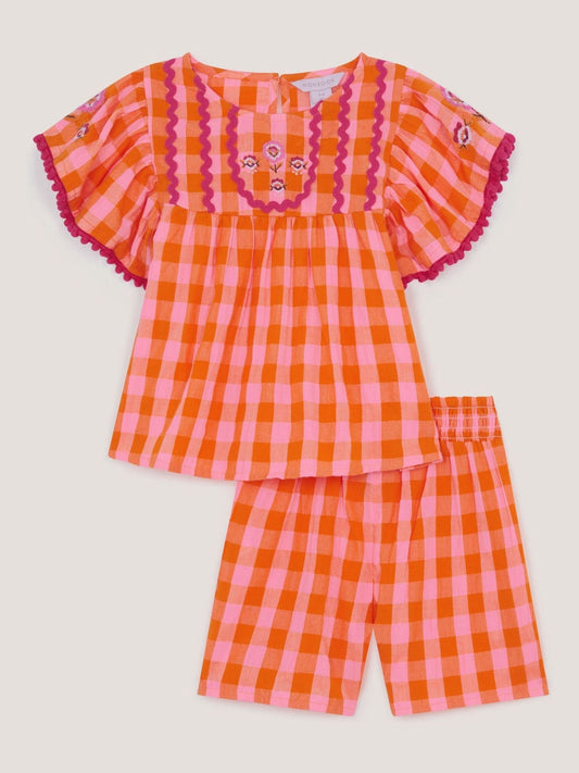 Dsiney Kidz - Monsoon Orange Gingham Print Top & Shorts Set image 2