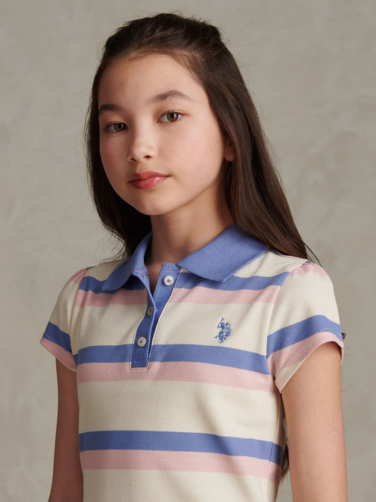 Dsiney Kidz - U.S. Polo Assn Blue Tri Colour Striped Polo Dress image 2