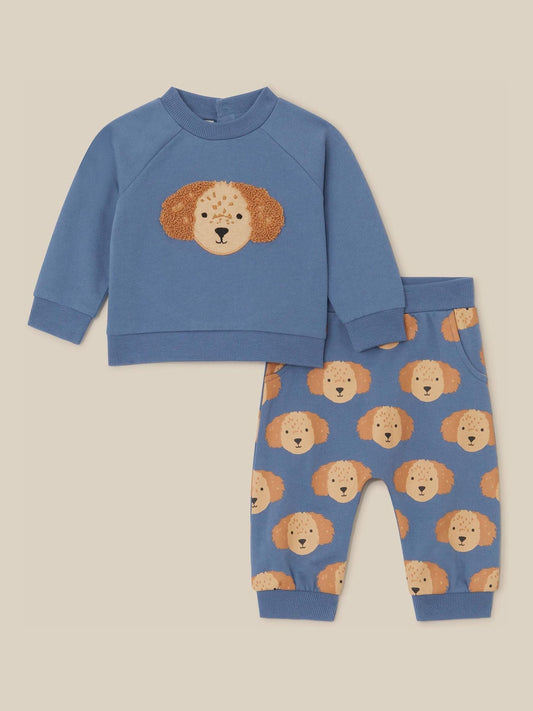Monsoon Blue Newborn Dog Cotton Sweatshirt & Joggers Set - image 1