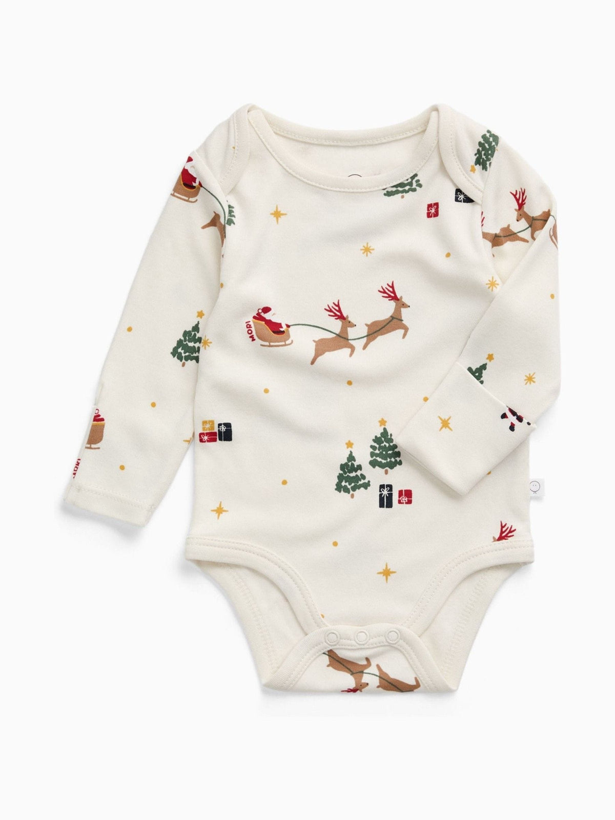 MORI Cream Supersoft Christmas Sleigh Long Sleeve Bodysuit - image 1