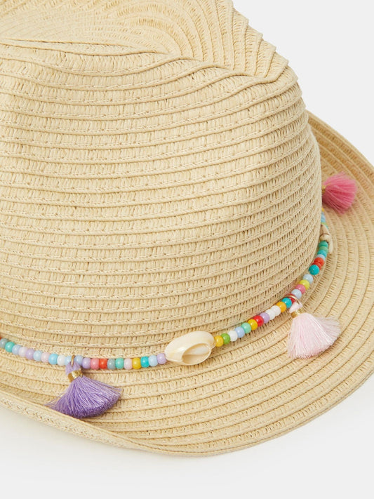 Angels By Accessorize Natural Girls Beaded Trim Straw Hat - image 2