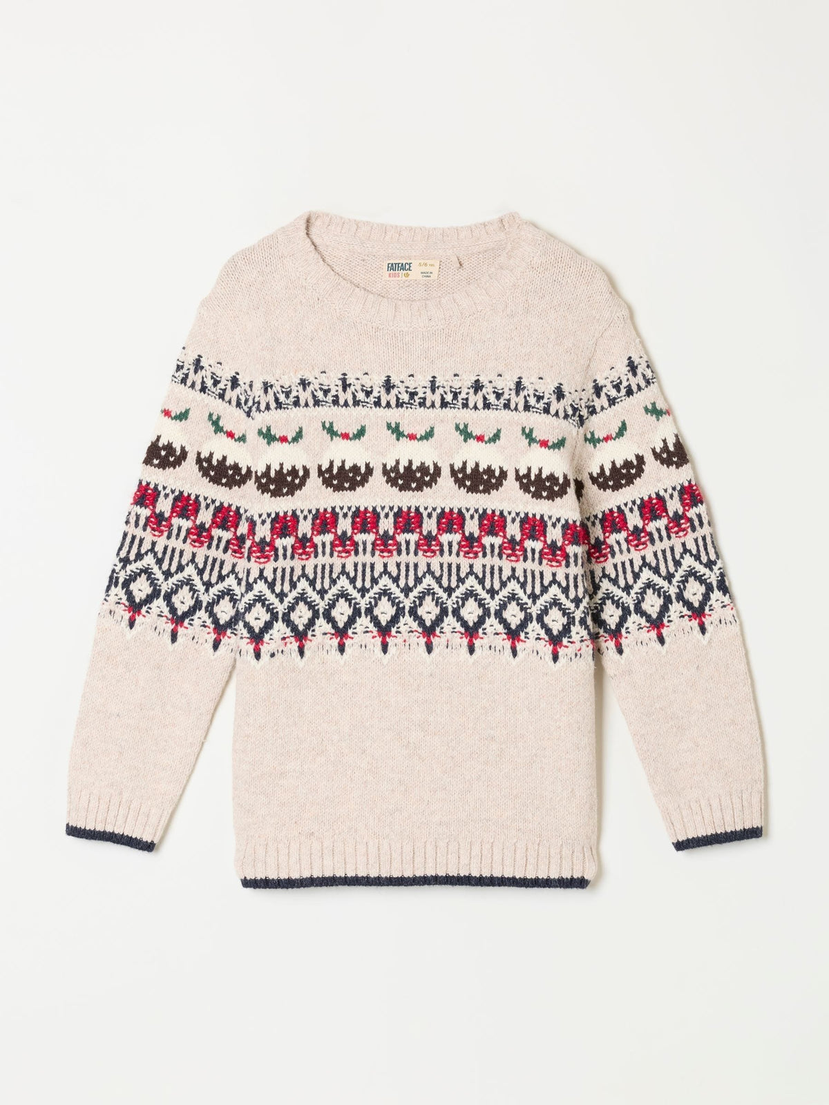 FatFace Kids Matching Family Cream Christmas Pudding Fairisle Jumper (3-12yrs) - image 5