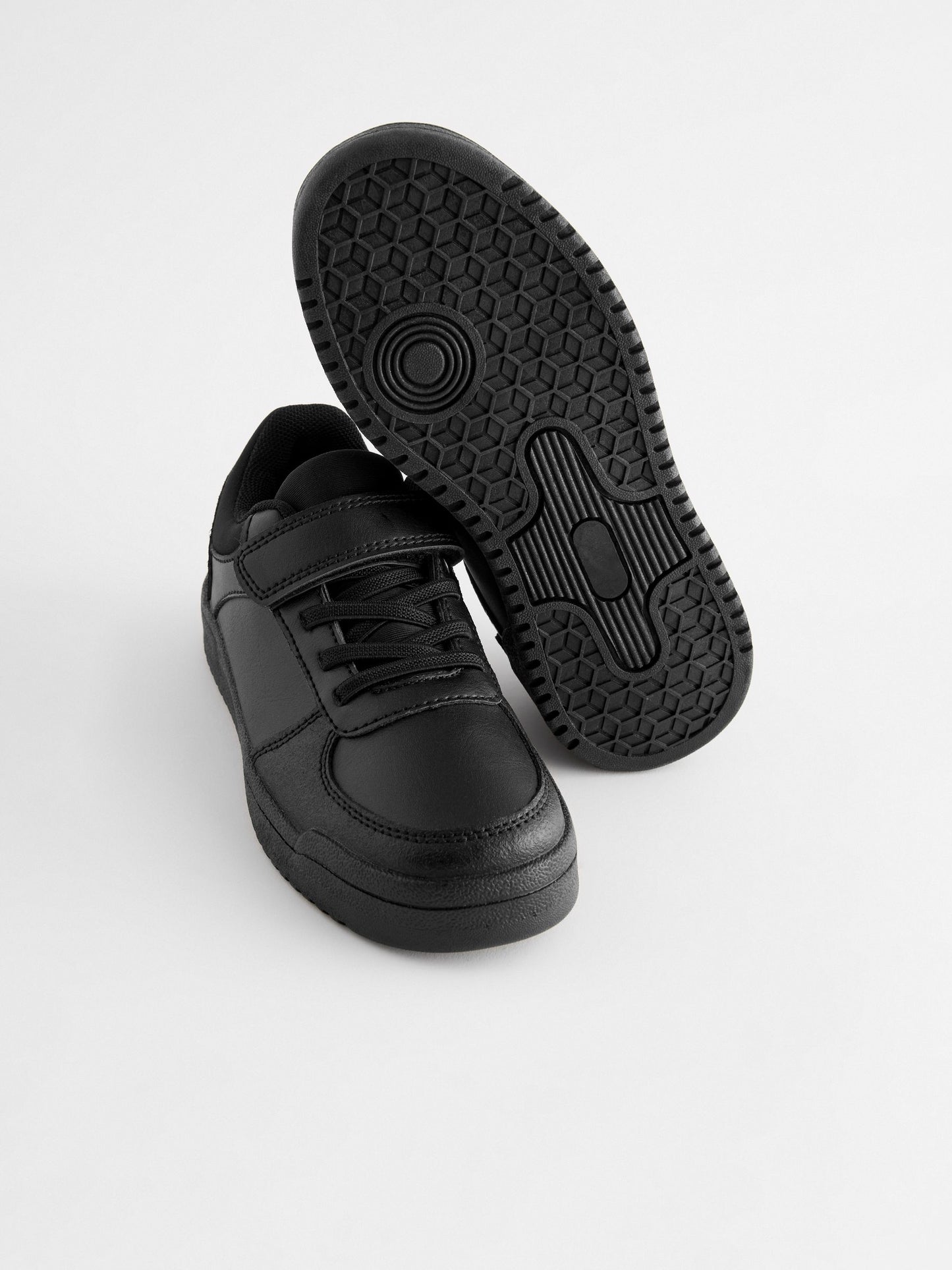 Black Wide Fit (G) 1 Strap Elastic Lace School Shoes Trainers image 5