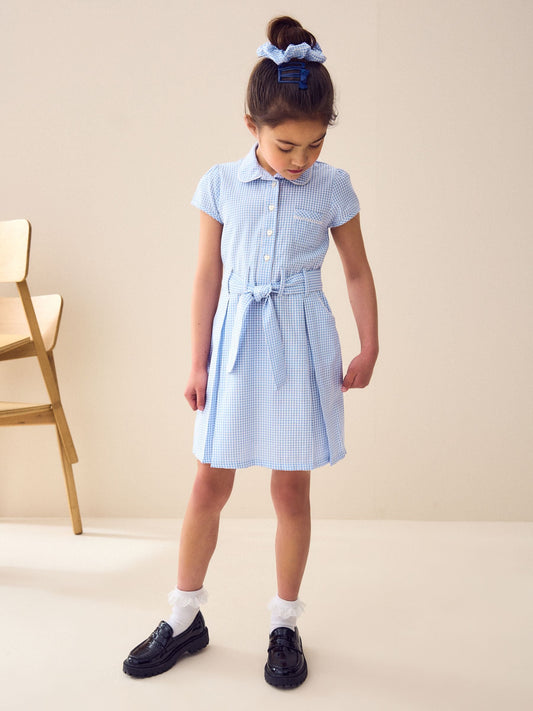 Dsiney Kidz - Blue Gingham Cotton Rich Belted School Dress with Scrunchie (3-14yrs) image 2