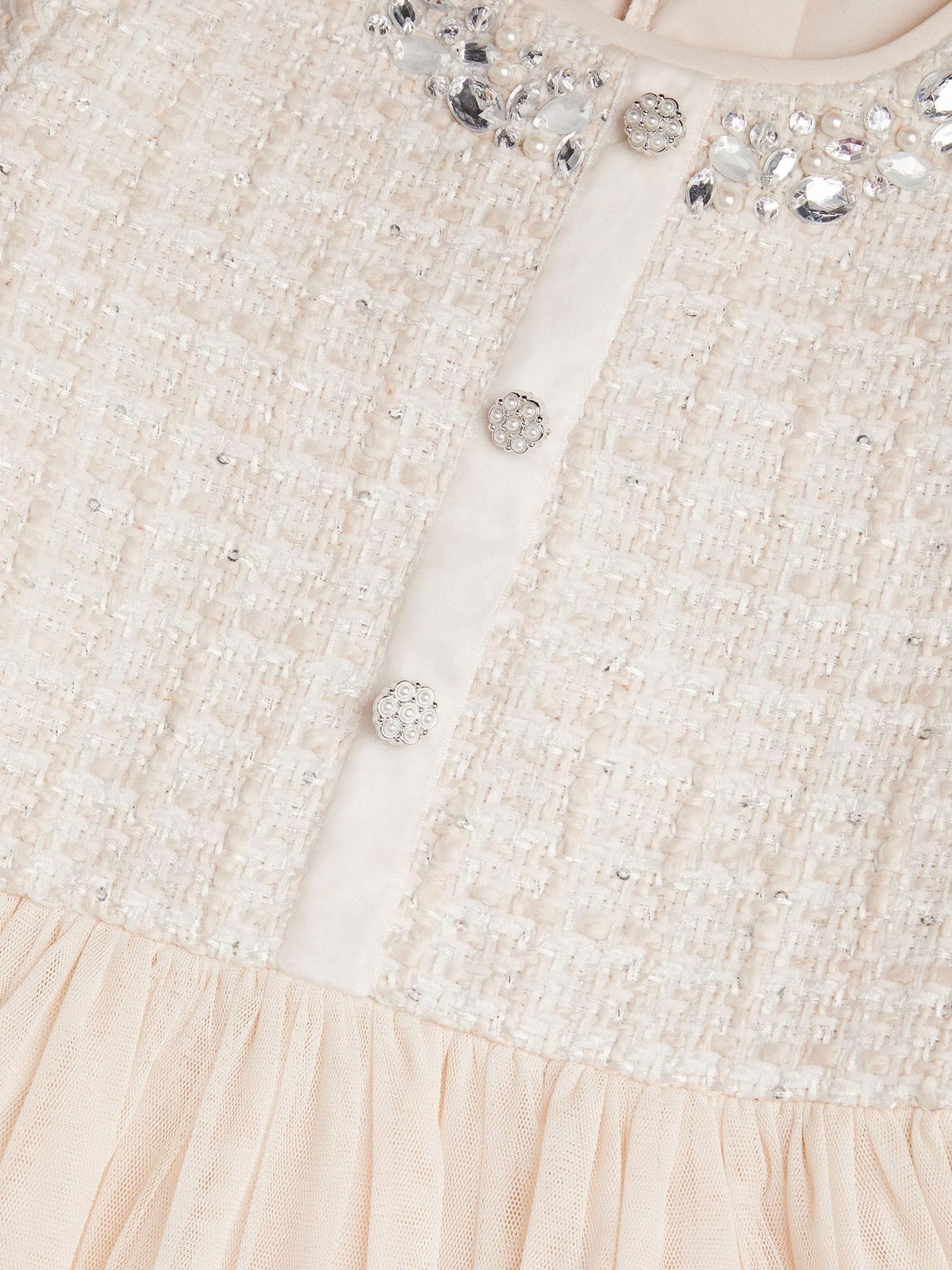 Monsoon Cream Embellished Tweed Mesh Dress - image 3