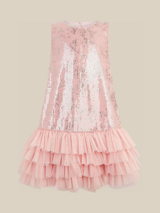 Monsoon Pink Sofia Sequin Ruffle Party Dress - image 1
