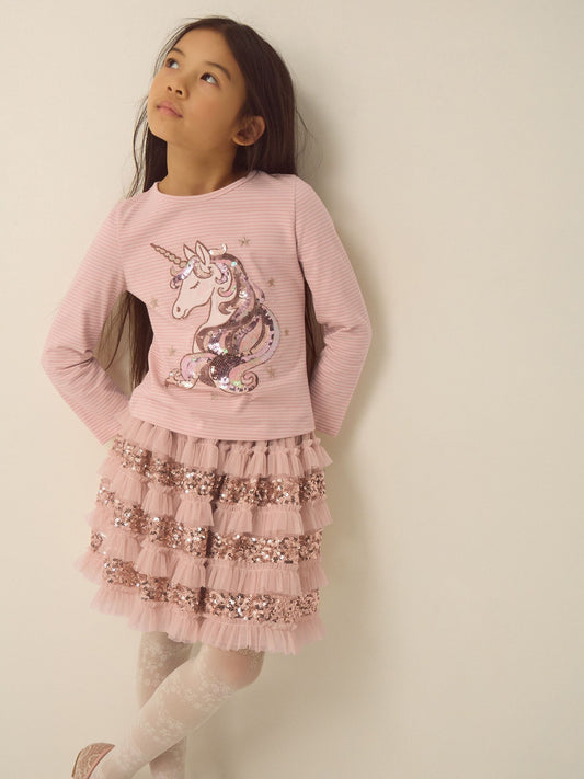 Monsoon Gold Embellished Unicorn Top & Disco Skirt Set - image 1