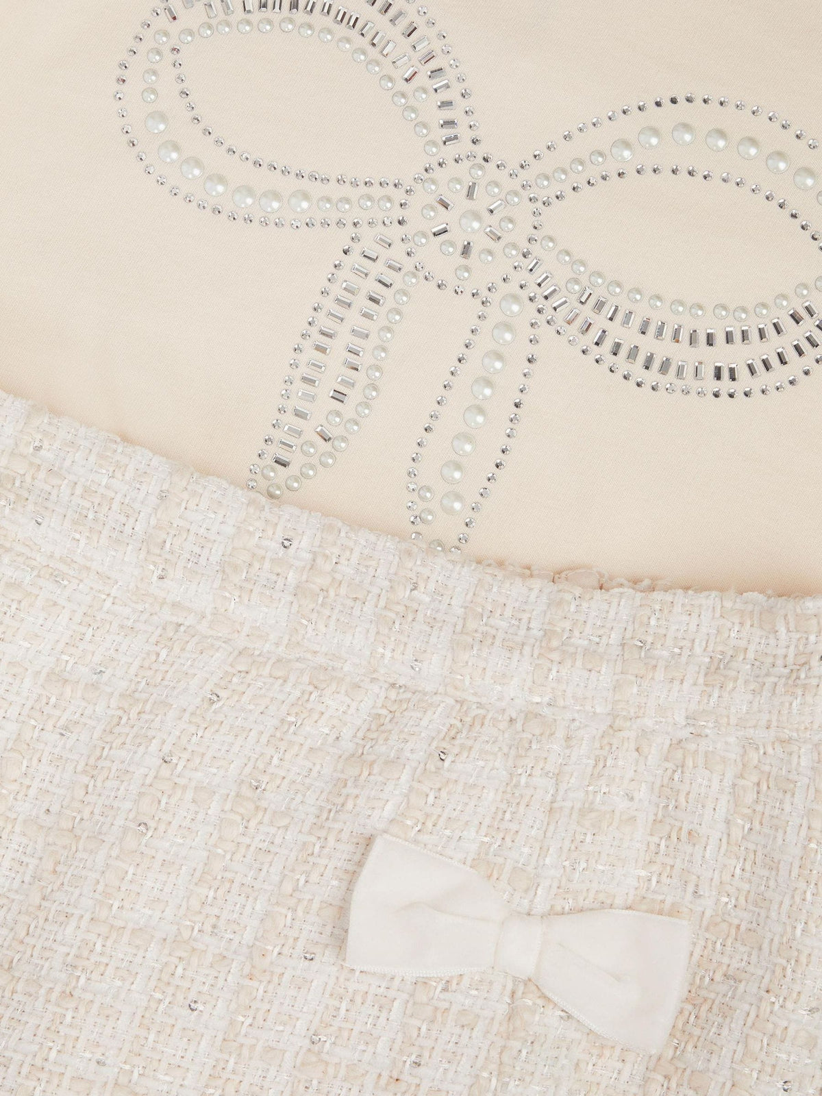 Monsoon Cream Embellished Bow Top & Tweed Skort Set - image 2