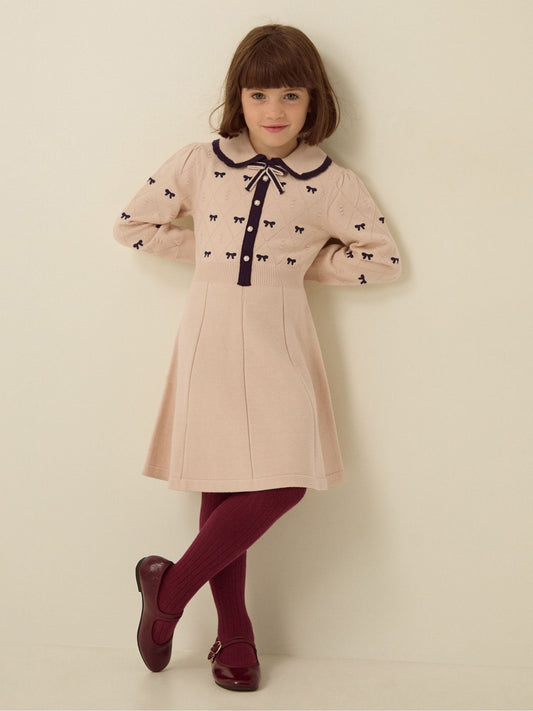 Monsoon Brown Bow Embroidered Collar Knitted Dress - image 1