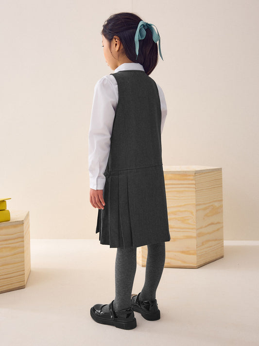 Dsiney Kidz - Grey Embroidered Zip Front Pinafore School Dress (3-14yrs) image 2