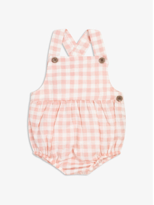 The Little Tailor Pink Gingham Baby Woven Shorty 100% Cotton Dungarees image 2