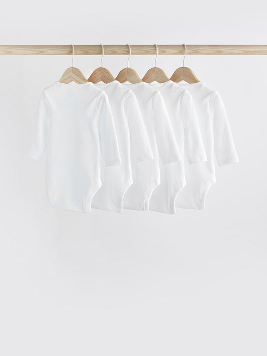 Dsiney Kidz - White 5 Pack Essential Baby Long Sleeve Bodysuits image 2