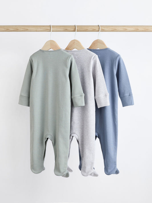Grey/Blue 3 Pack Baby Sleepsuits (0-2yrs) image 2