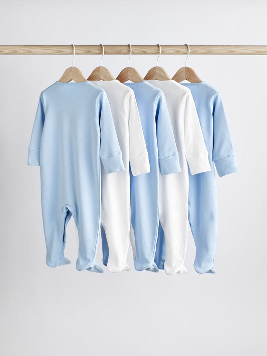 Blue/White 5 Pack Baby Sleepsuits (0-2yrs) image 2