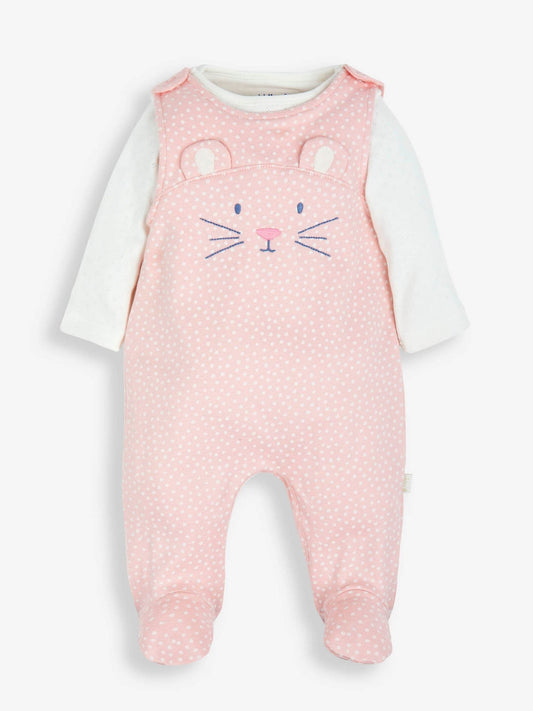 JoJo Maman Bébé Pink 2-Piece Mouse Dungaree Set image 2