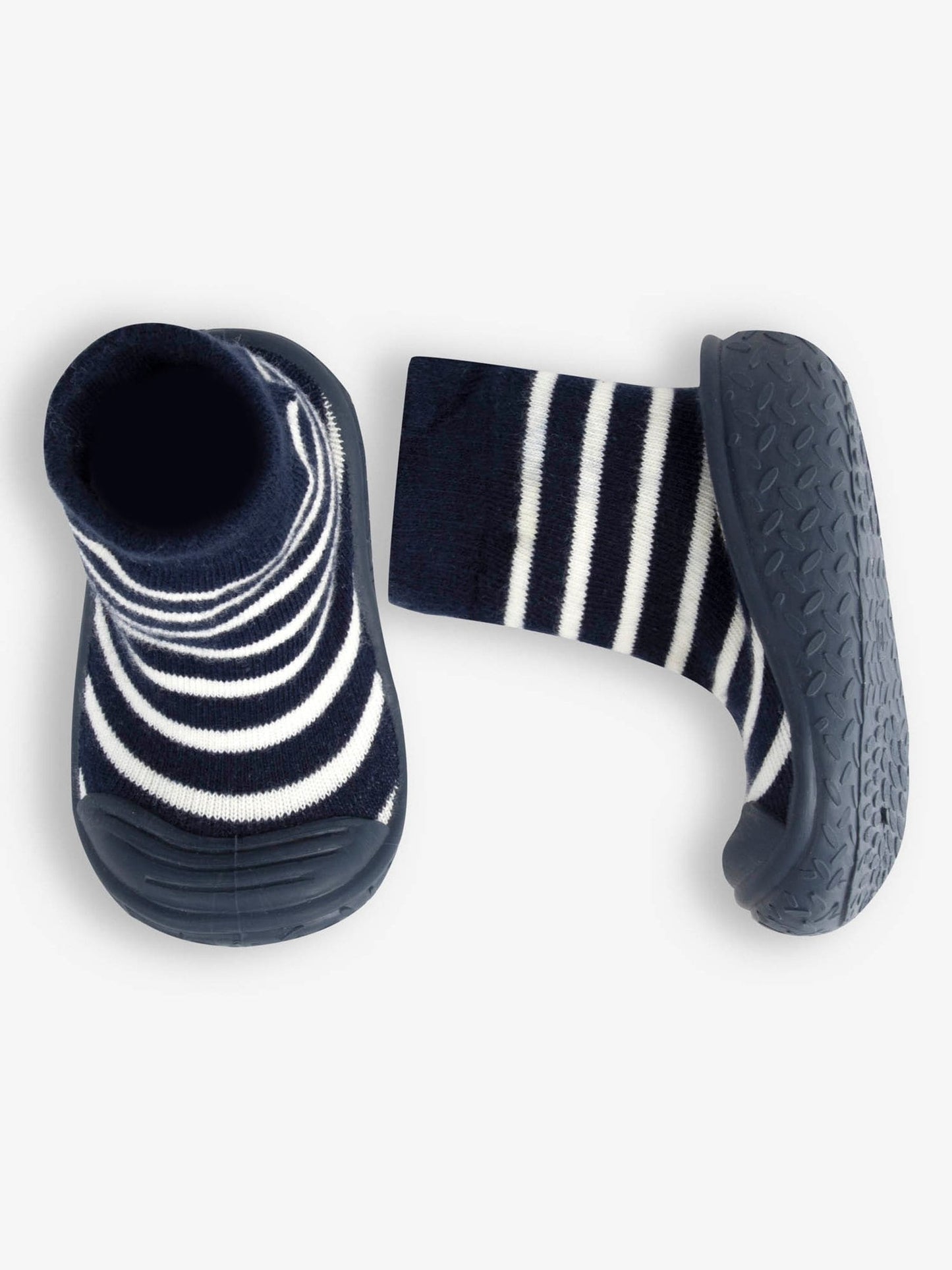 JoJo Maman Bébé Navy Blue Ecru Cream Stripe Boys' Stripe Indoor Outdoor Slipper Socks image 3