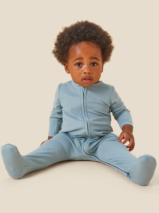 MORI Blue Stretch Supersoft 2 Way Zip Sleepsuit image 2