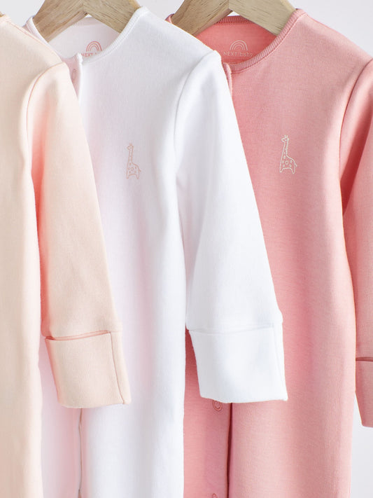 Pink/White 3 Pack Baby Sleepsuits (0-2yrs) image 2
