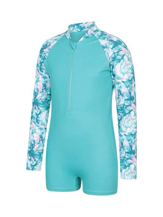 Dsiney Kidz - Mountain Warehouse Blue Mira Long Sleeve Kids Rash Shorty Swimsuit image 2