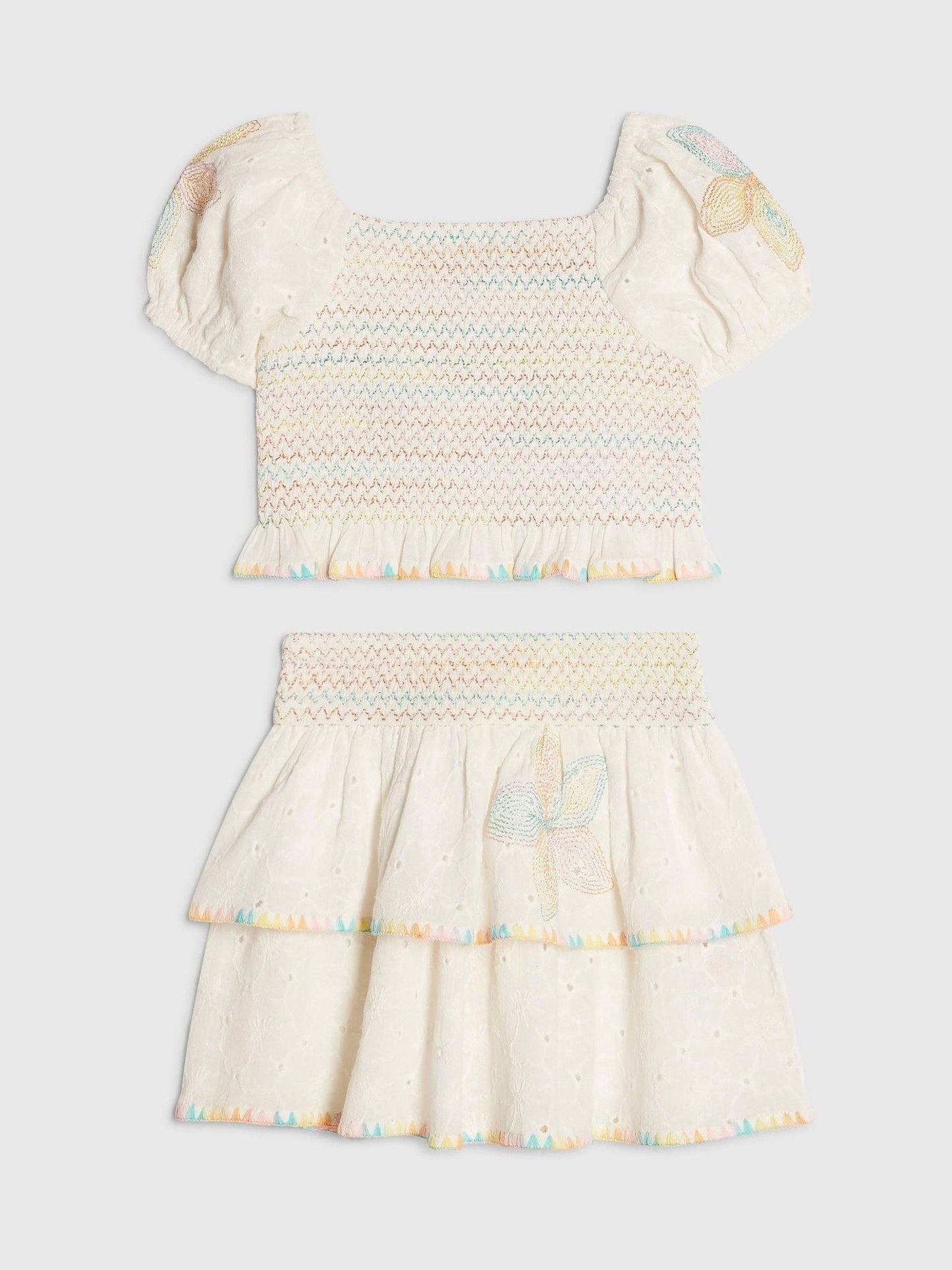 Dsiney Kidz - River Island White Rainbow Whipstitch Top & Rara Skirt Set image 1