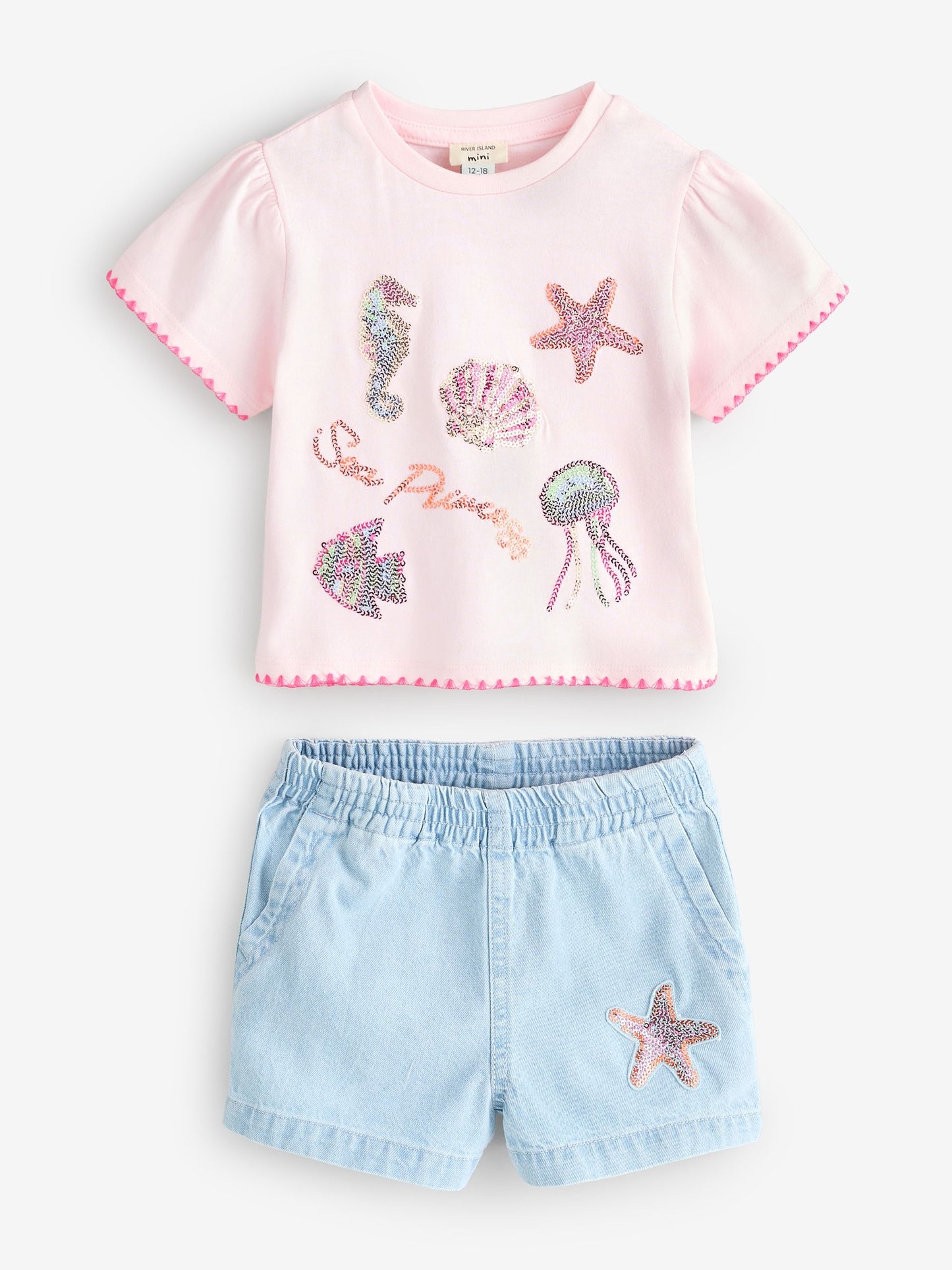 River Island Blue Sealife T-Shirt & Shorts Set image 1