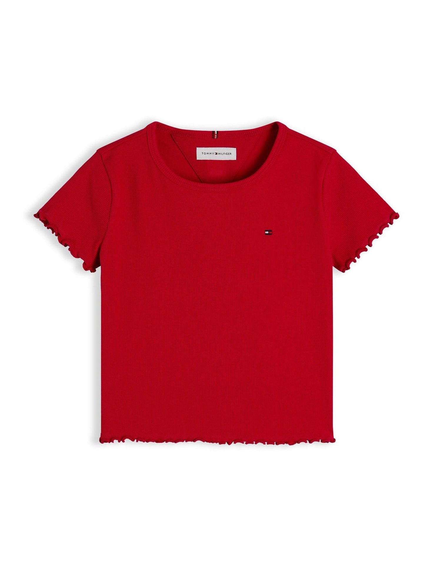Dsiney Kidz - Tommy Hilfiger Red Essential Ruffle Extra Slim Ribbed Top image 5