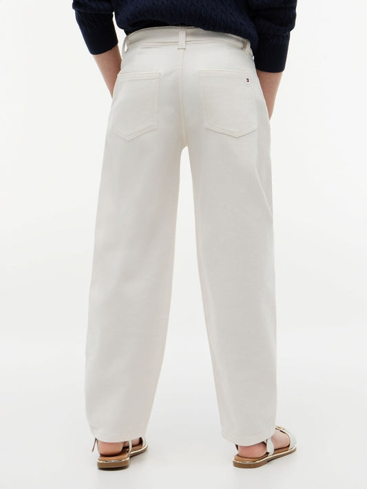 Tommy Hilfiger White Essential Barrel Leg Belted Twill Trousers image 2