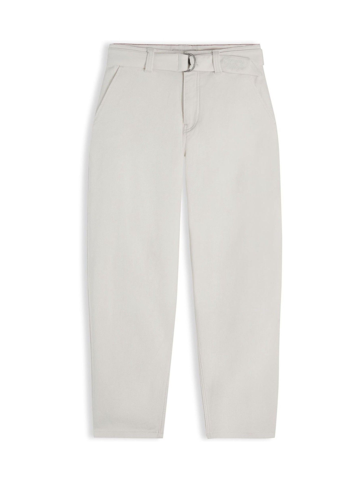 Tommy Hilfiger White Essential Barrel Leg Belted Twill Trousers image 5