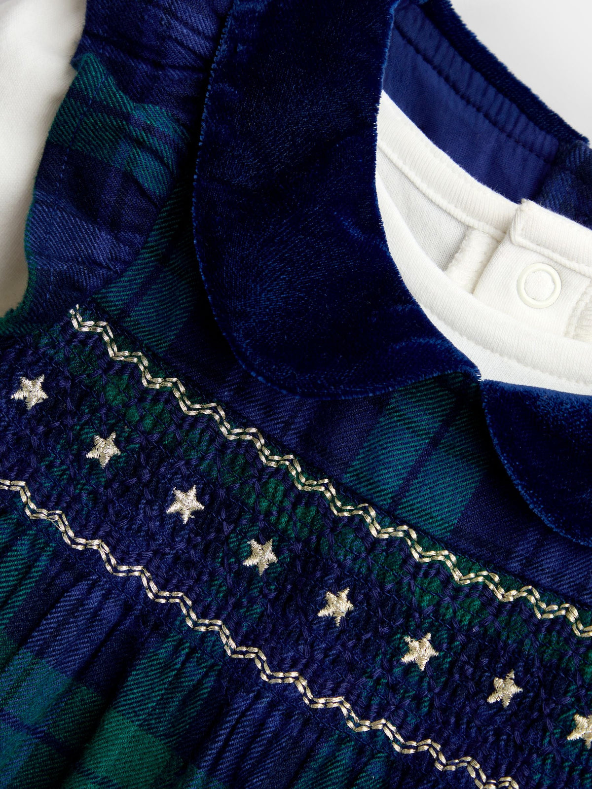 JoJo Maman Bébé Navy Blue Tartan Smocked Baby Dress & Bodysuit Set - image 6