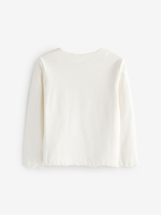 Dsiney Kidz - Ecru White Cotton Rich Long Sleeve Rib T-Shirt (3mths-7yrs) image 2