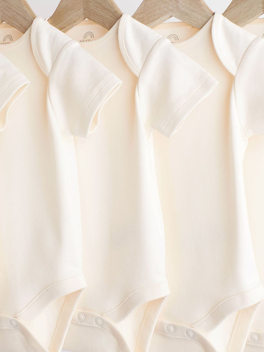 Cream Essential Baby Short Sleeve Bodysuits 5 Pack image 3