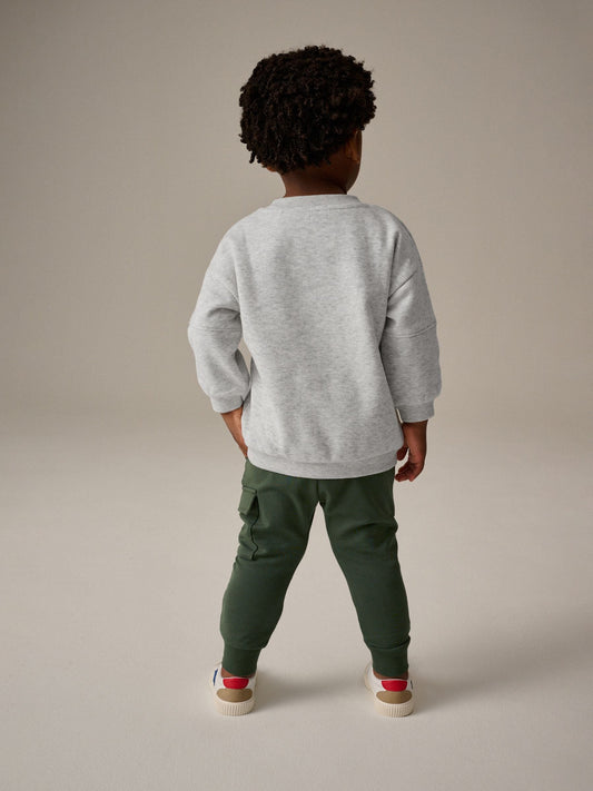 Khaki/Grey Utility Sweatshirt and Super Skinny Joggers Set (3mths-7yrs) image 3
