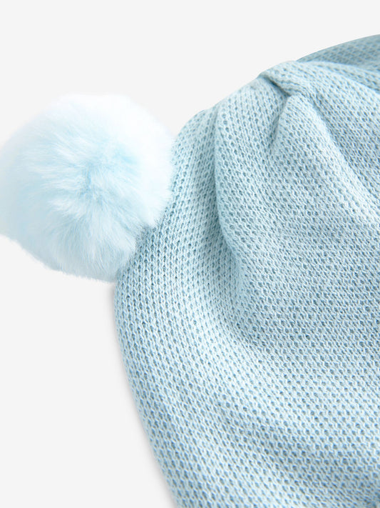 Pale Blue Double Pom Knitted Baby Hat (0mths-2yrs) image 3