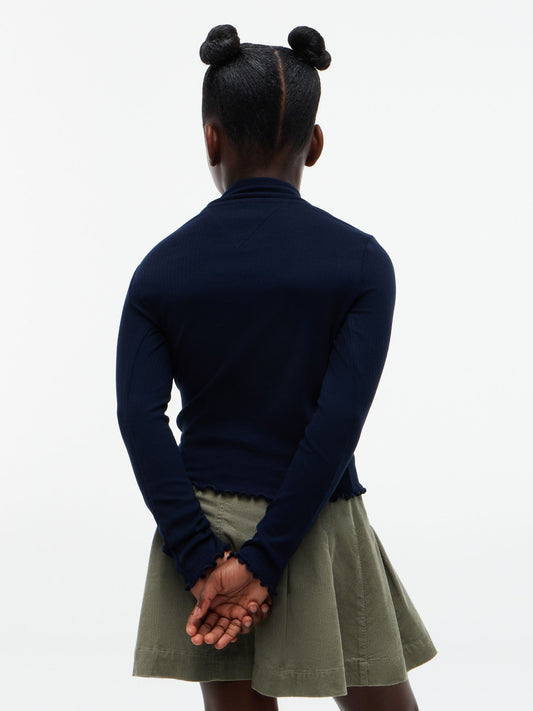 Dsiney Kidz - Tommy Hilfiger Blue Essential Ruffle Ribbed Long Sleeve Top image 2