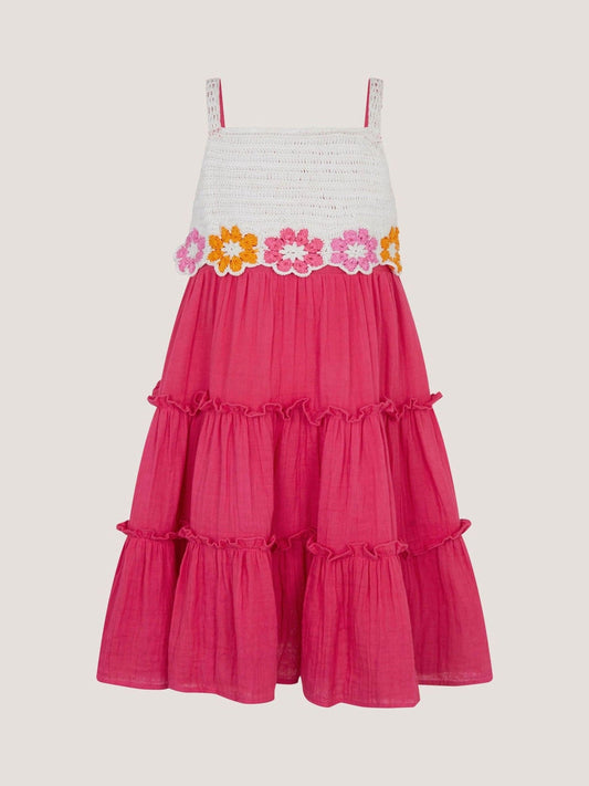 Dsiney Kidz - Monsoon Pink Crochet Flower Tiered Dress image 2