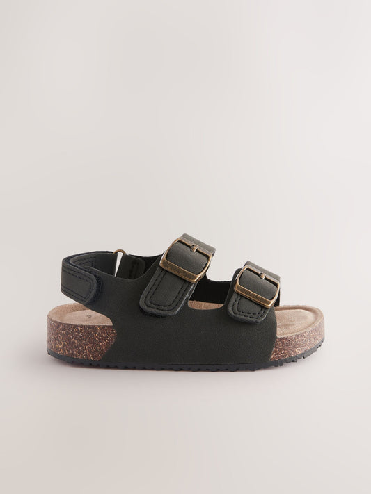 Black Wide Fit (G) Double Buckle Cushioned Footbed Sandals image 2