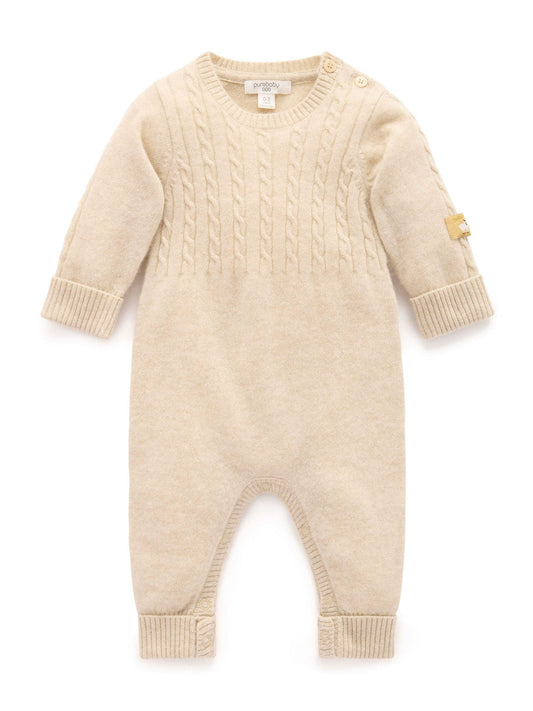 Purebaby Brown Cashmere Cable Stitch Footless Sleepsuit - image 1