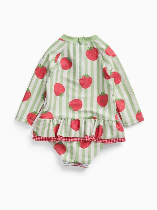 Dsiney Kidz - MORI Green Strawberry Stripe Frill Long Sleeve Swimsuit image 2