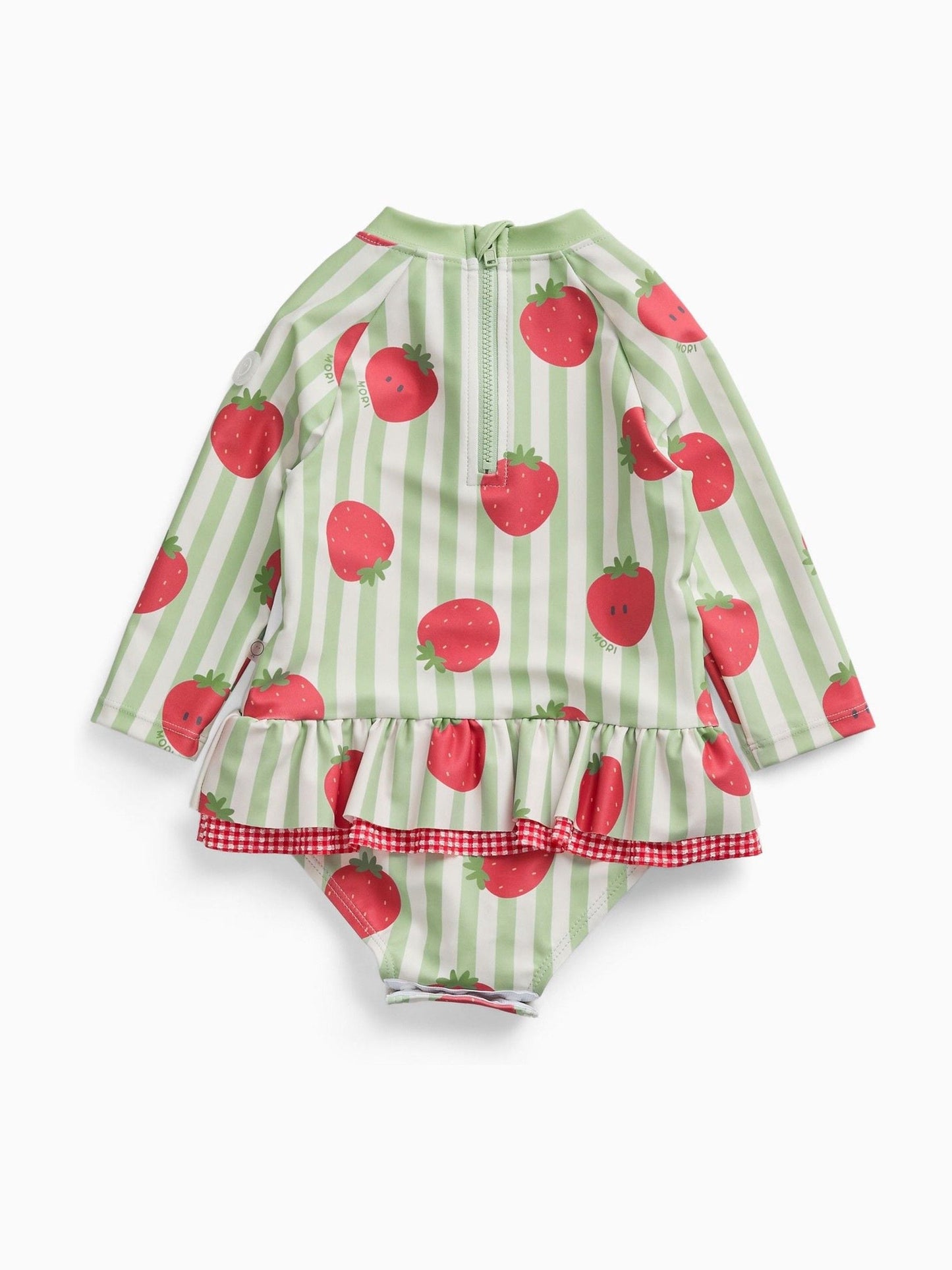 Dsiney Kidz - MORI Green Strawberry Stripe Frill Long Sleeve Swimsuit image 2