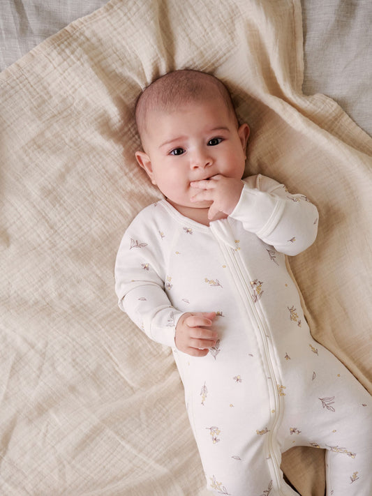 Purebaby Cream Zip Baby Sleepsuits 2 Pack image 2