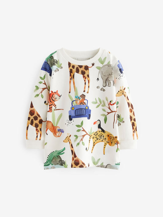 Blue/Yellow Safari Long Sleeve Animal Print Character T-Shirts 3 Pack (3mths-7yrs) image 2