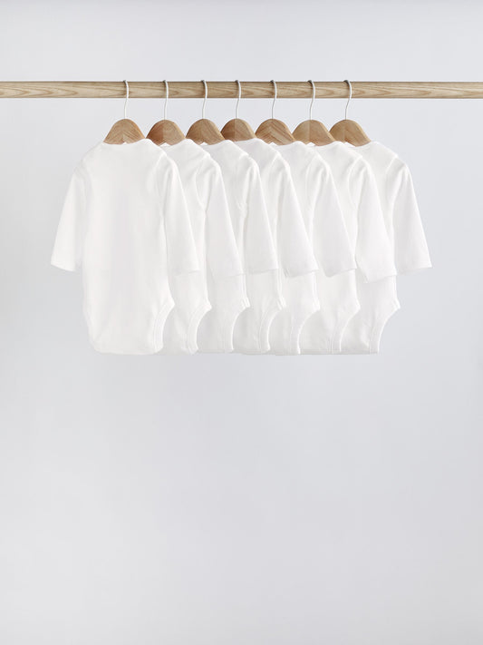 White 7 Pack Essential Baby Long Sleeve Bodysuits image 3