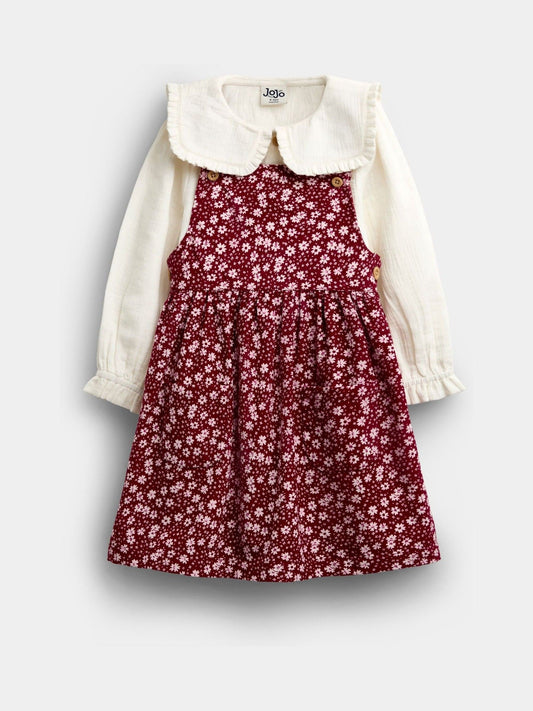 Disney Kidz - JoJo Maman Bébé Plum Floral Cord Pinafore Dress & Top Set image 1