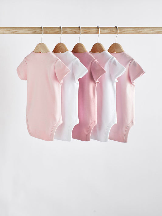 Dsiney Kidz - Pink/White 5 Pack Essential Short Sleeve Baby Bodysuits image 2