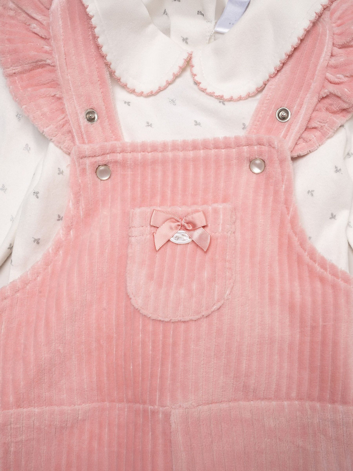 Rock-A-Bye Baby Boutique Pink Bodysuit Peter Pan Collar and Ribbed Velour Dungarees Set - image 3